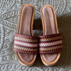 Veronica Beard Woven Slide Sandals in Rust, Cream & Brown